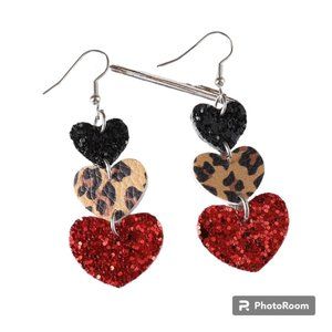 New Giltter Heart Valentine's Day Heart Drop Earrings